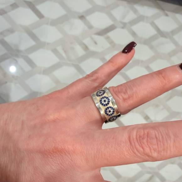 Sterling Silver 925 Blue Sapphire and White Topaz Ring - Picture 4 of 4